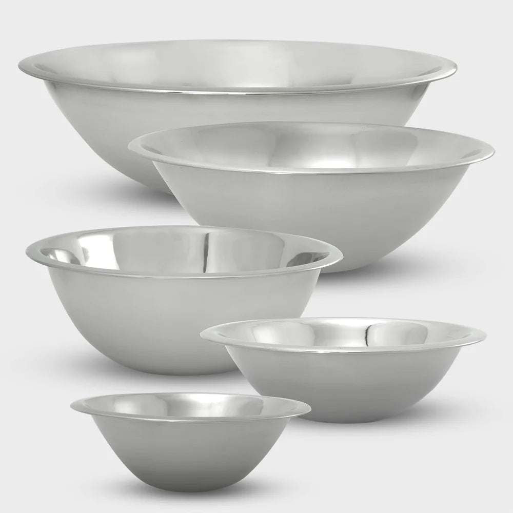 5 Pcs Stainless Steel Mixing Bowls Set Durable Easy Clean Mirror Polished Non Stick Graduated Sizes Essential Kitchen Tool