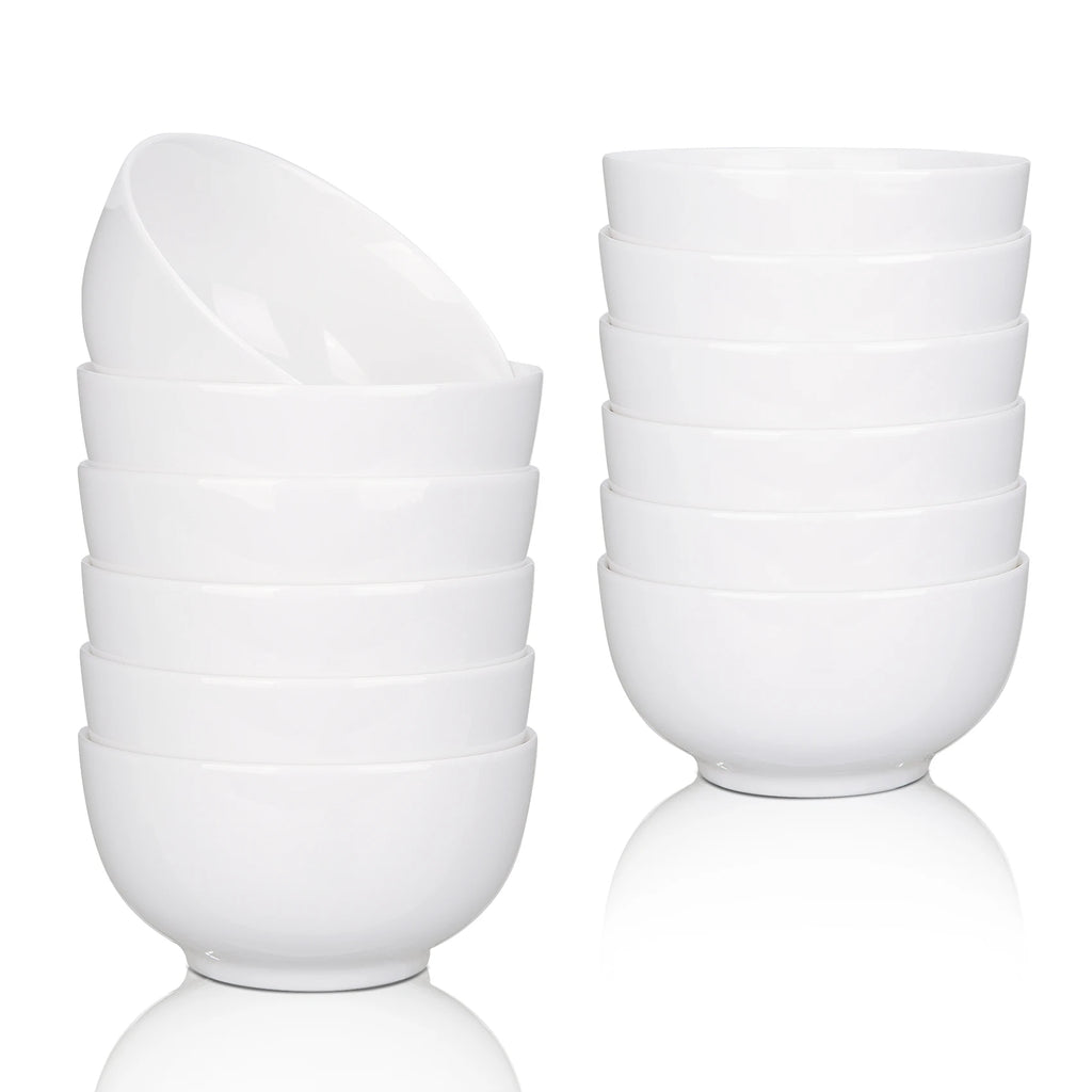 10 Ounce Porcelain Bowls Set 8 Pack Premium White Ceramic Bowls for Cereal, Soup, Salad, Pasta, Microwave & Dishwasher Safe
