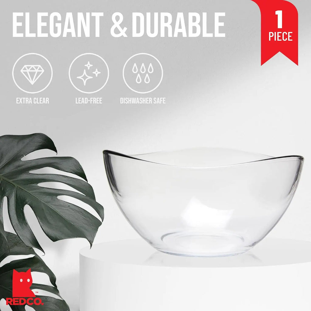 Clear Glass Wavy Serving & Mixing Bowl, 2 Quart Medium for Salad, Pasta, Desserts, Snacks