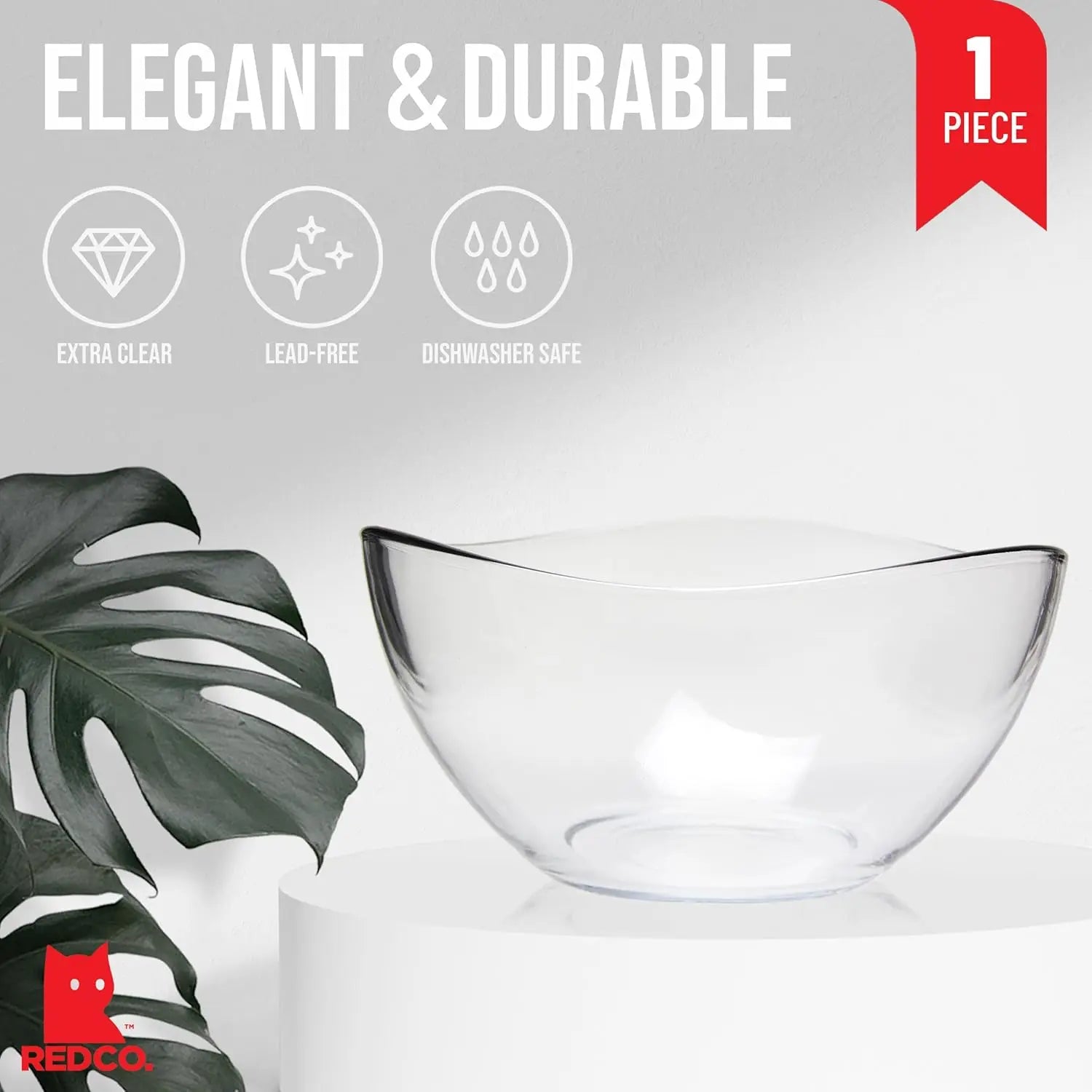 Clear Glass Wavy Serving & Mixing Bowl, 2 Quart Medium for Salad, Pasta, Desserts, Snacks